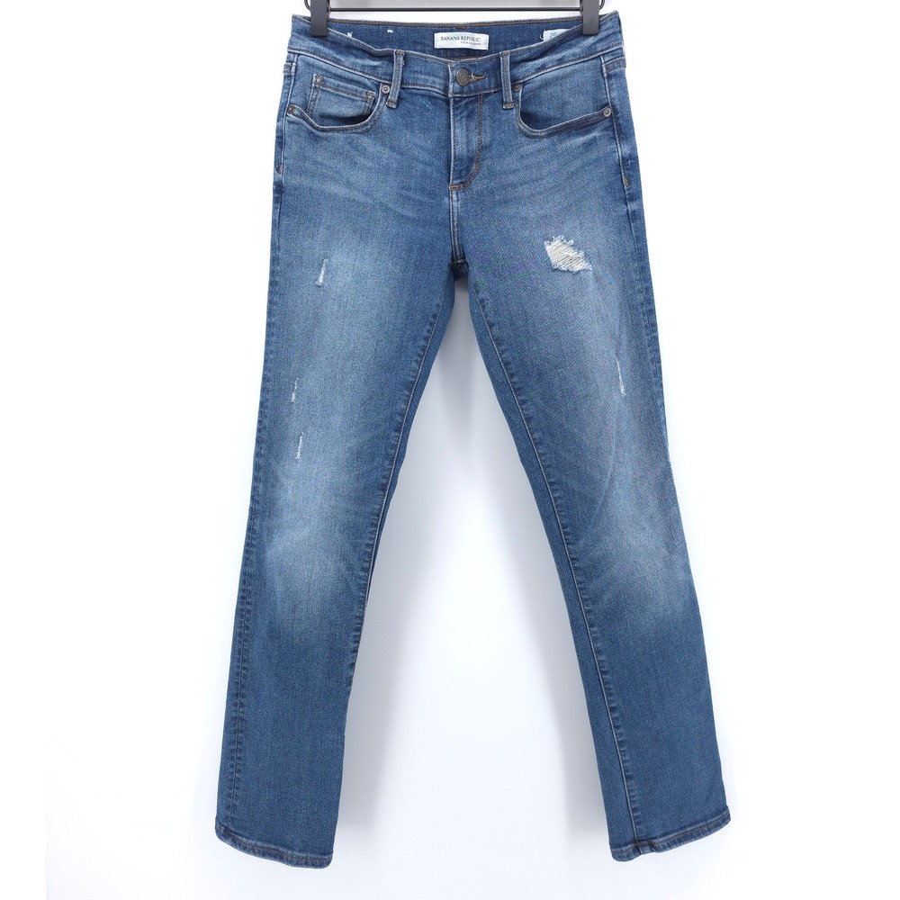Banana Republic Womens Jeans Premium Denim Straight‎ 25 Blue Distressed Mid Rise